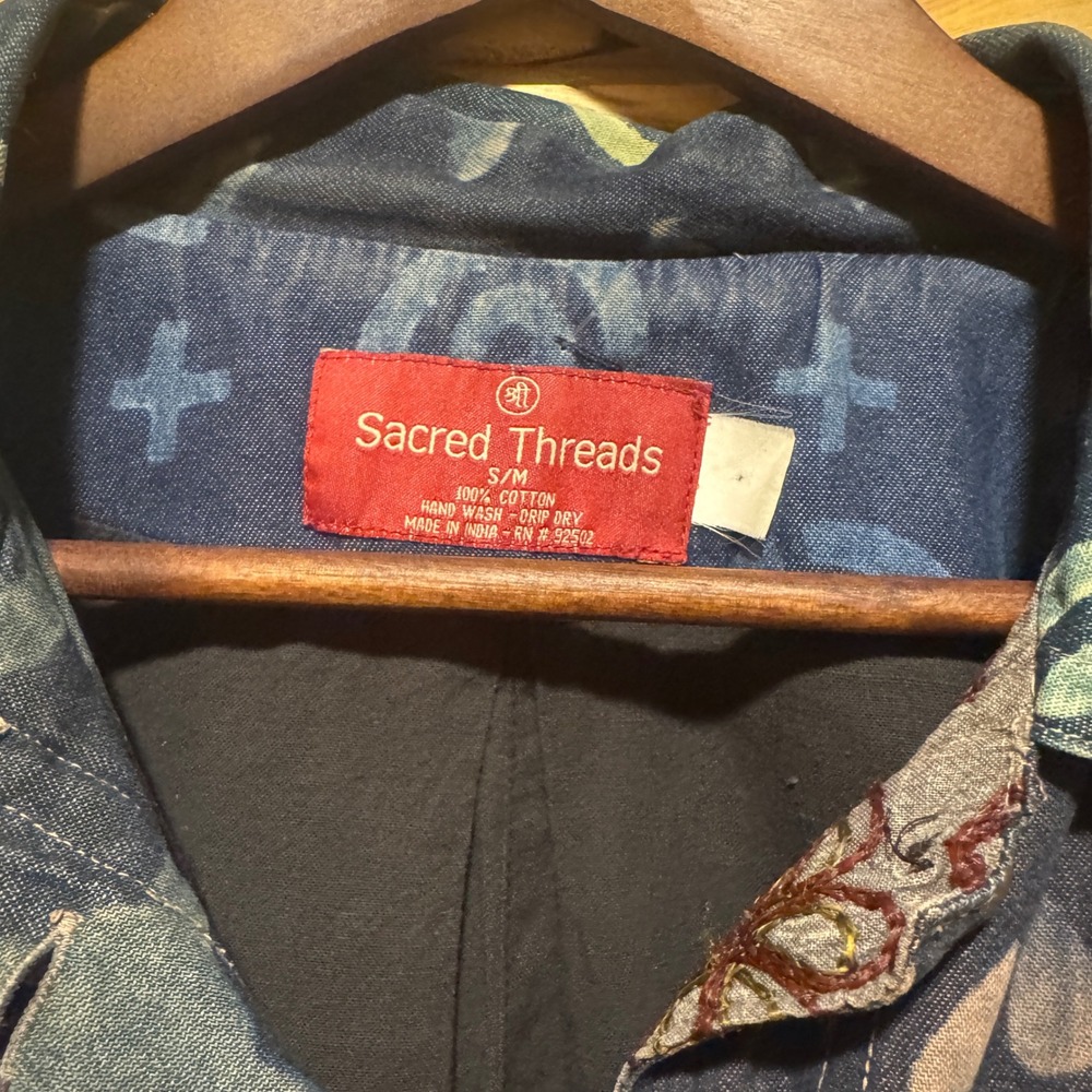 Sacred Threads Patchwork Indigo Blue Cotton Jacke… - image 2